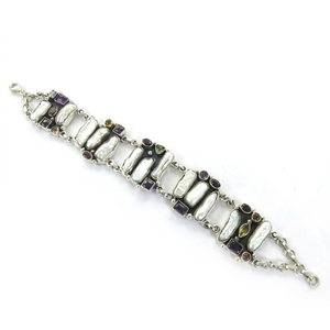 925artpalace 925 Sterling <b>Silver</b> Fashion <b>Bracelet</b> with Multistone Finished <b>Bangles</b> - Product Image 1
