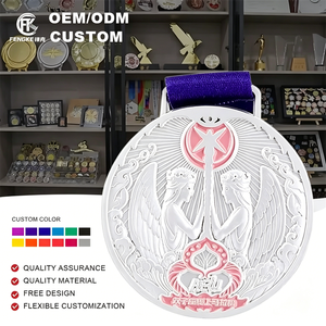 Medalla de Metal Personalizada con Diseño de Corazón y Alas de Ángel, Esmalte Suave Rosa, para Maratón Benéfico - Product Image 1