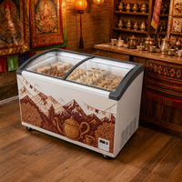 Congélateur à glace commercial 720L avec couvercle coulissant en verre, refroidissement direct, congélateur coffre profond pour restaurant