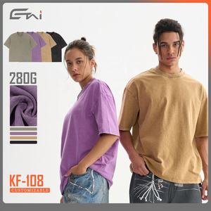 280GSM, camisetas Vintage de gran tamaño de alta calidad, 100% algodón, logotipo personalizado, camiseta de lavado ácido con estampado en blanco para hombres - Product Image 1
