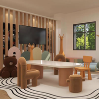 Table enfant style crème pour bibliothèque de maternelle, mobilier multifonctionnel avec blocs de construction et bureau et chaise de lecture