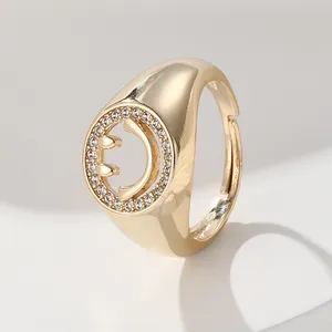 แหวนเซอร์โคเนียทองเหลืองหรูหราเครื่องประดับแหวนเปิดจำนวนมากปรับได้แหวนยิ้มยิ้มยิ้มมีความสุข