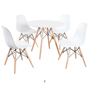 Vendita calda moderna gambe in legno bianco MDF tavolo da pranzo rotondo set 4 sedie