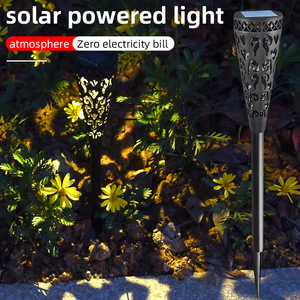 Lampe solaire de jardin à LED, style torche, lampe décorative d'extérieur, résistante à l'eau, alimentée par énergie solaire, portable pour cour, patio, jardin - Product Image 2