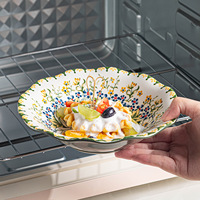 Nouvelles assiettes de luxe jetables en céramique style bohème à motif végétal, compatibles micro-ondes : bol à riz, plat à sauce, assiette à poisson