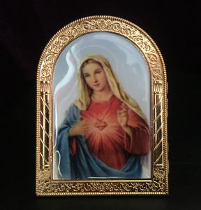 Statue religieuse épaissie en cristal avec motifs en relief métallique, photos de la Sainte Vierge Marie, icônes d'écran arqué et ornement, souvenir religieux, cadeaux. - Product Image 2