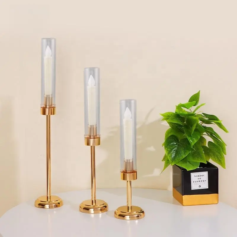 ins Simple metal Gold brass column candle holder wedding banquet furniture decorative candle holder