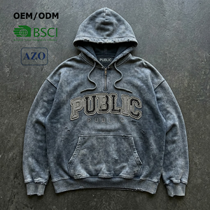 Fabricante OEM/ODM, Sudadera con Capucha Personalizada de 400GSM, Estilo Vintage de Primavera, con Apliques, Unisex, con Pedrería, Efecto Desgastado y Decolorado por el Sol, para Hombre - Product Image 1