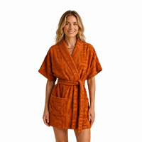 Peignoir court en coton jacquard brodé, col châle, style kimono, avec poches, pour la plage, la piscine, l'hôtel, le spa, logo personnalisé