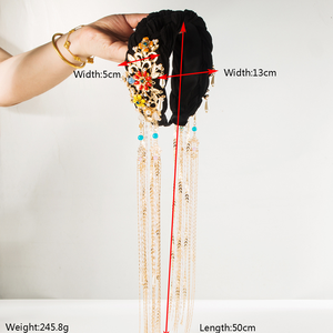 Serre-tête simple tressé à la main, style ethnique, polyvalent, avec pompon, incrustations métalliques et fleur de perles, accessoires pour cheveux femme - Product Image 2
