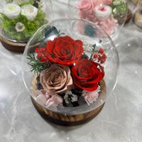 Bunga Mawar Abadi dalam Wadah Kaca Bulat untuk Hadiah Hari Ibu, Bunga Sentuhan Asli yang Modis dan Laris Manis