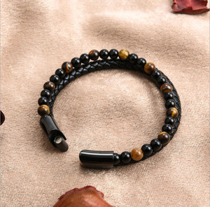 Pulsera de cuentas de piedra Natural para hombre, brazalete de piel trenzada, Ojo de Tigre, amistad, moda más vendida - Product Image 4