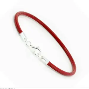 Genuine Red Leather Bracelet Sterling Silver Clasp Greek Leather Bracelet Cord-925 Silver Ends Clasp Unisex