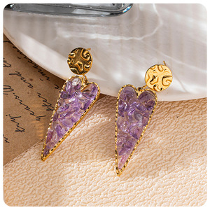 <span class=keywords><strong>2026</strong></span>ใหม่ต่างหูสแตนเลสรูปหัวใจสีม่วงสีชมพูธรรมชาติจี้พีชต่างหูผู้หญิงสไตล์อินเทรนด์ - Product Image 2