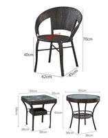 Ensemble de 3 pièces en rotin, chaise et table, noir et blanc, meubles de patio en osier, utilisation intérieure et extérieure, table à thé de balcon, ensemble bistrot, jardin