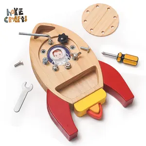 Individuelles holzwerkzeug frühe lernspielzeuge montessori beschäftigt schraube demontierung von kindern rakete mit fotorahmen kinderspielzeug