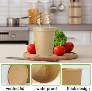 Conteneur alimentaire jetable personnalisé de 32 oz pour soupe chaude, bol en papier kraft avec logo, gobelets en papier personnalisés - Product Image 3