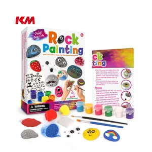 Kaya boyama oyuncak seti çizim kendi tadını çıkarın stil kaya dahil pigment fırça kil çıkartmaları talimat