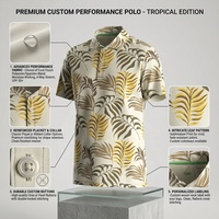 Polo personnalisé pour homme avec logo imprimé, manches courtes, sublimation, motif feuille de palmier, jersey respirant, polo décontracté pour les vacances d'été pour homme