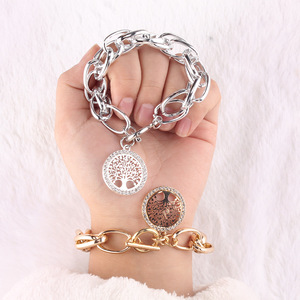 Fashion Geometric <b>Tree</b> of Life Bezel Set Rhinestone Bracelet Zinc Alloy Chain Jewelry Gift for Women - Product Image 3