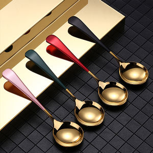 대량 다채로운 304 스테인레스 스틸 창조적 인 한국어 숟가락 황금 커피 부항 라운드 디저트 스푼 차 숟가락 - Product Image 5