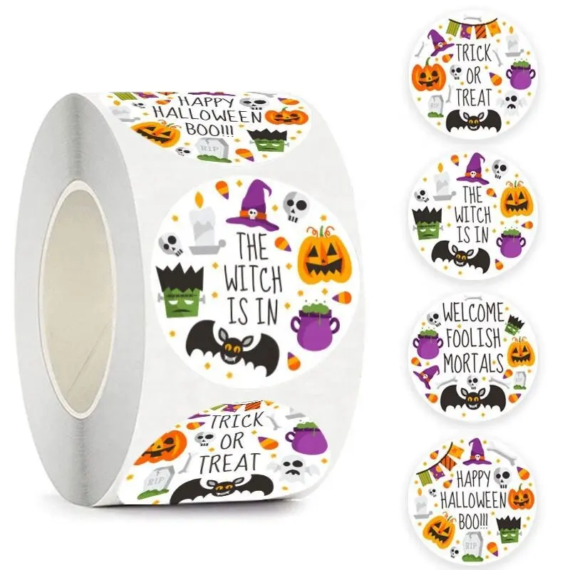 Customized 1inch 2.5cm Happy Halloween Boo Pumpkin Bat Candy Bag Packing Sealing Sticker