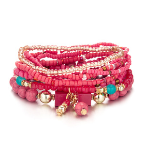 Handwoven Rice & Geometric Square Bead <b>Bracelet</b> Set - Colorful <b>Boho</b> Chic Adjustable Stackable Jewelry | Trendy Gift for Women - Product Image 4