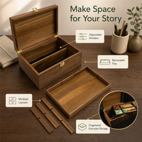 Boîte de rangement à bijoux en bois avec plateau à 6 compartiments et loquet verrouillable pour la vanité, la chambre et la commode à usage domestique