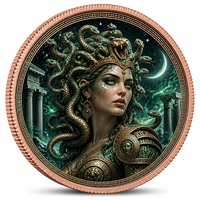 Pièce de défi personnalisée en cuivre pur 99,9 % de 1 once, avec relief 3D antique, thème Médause Gorgone de la mythologie grecque, pièce commémorative, souvenir, objet d'art