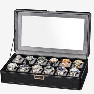 Boîte de rangement de montre en cuir PU de luxe avec tiroir et serrure Montre de grande taille à grand volume et vitrine de bijoux à deux couches - Product Image 3