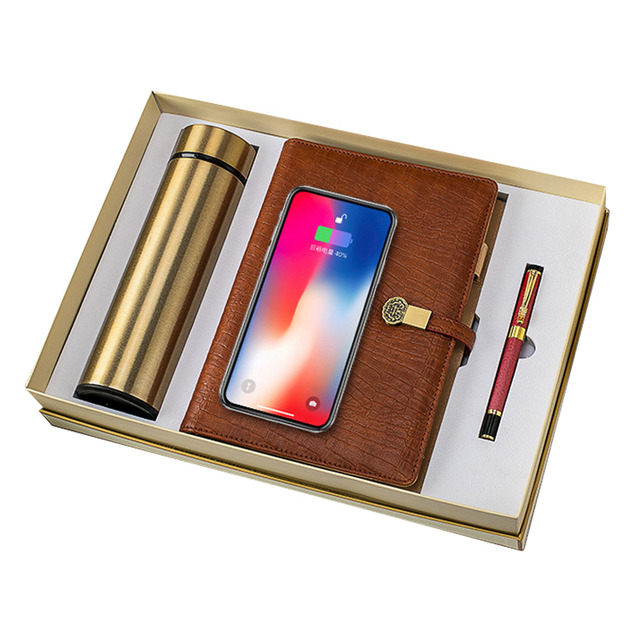 Office Gift Set Smart Journal With Pen Diary With Powerbank Notebook With Wireless Charger Usb+stainless Steel Vaccum Flask