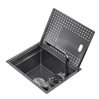 Fregadero oculto moderno que ahorra espacio, de acero inoxidable 304, de un solo tazón con cubierta para encimera, ideal para cocinas compactas.