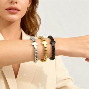 ขายส่งจากโรงงาน สร้อยข้อมือสแตนเลสสตีลแบบโซ่และลิงค์ สำหรับทุกเพศ ขนาด 8 มม. ลูกปัดทรงกลม ลายเรขาคณิต ชุบทอง เหมาะสำหรับเป็นของขวัญ - Product Image 2