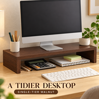 Support d'écran en bois de noyer à un seul niveau, organiseur de bureau, étagère de rangement pour ordinateur portable et bureau