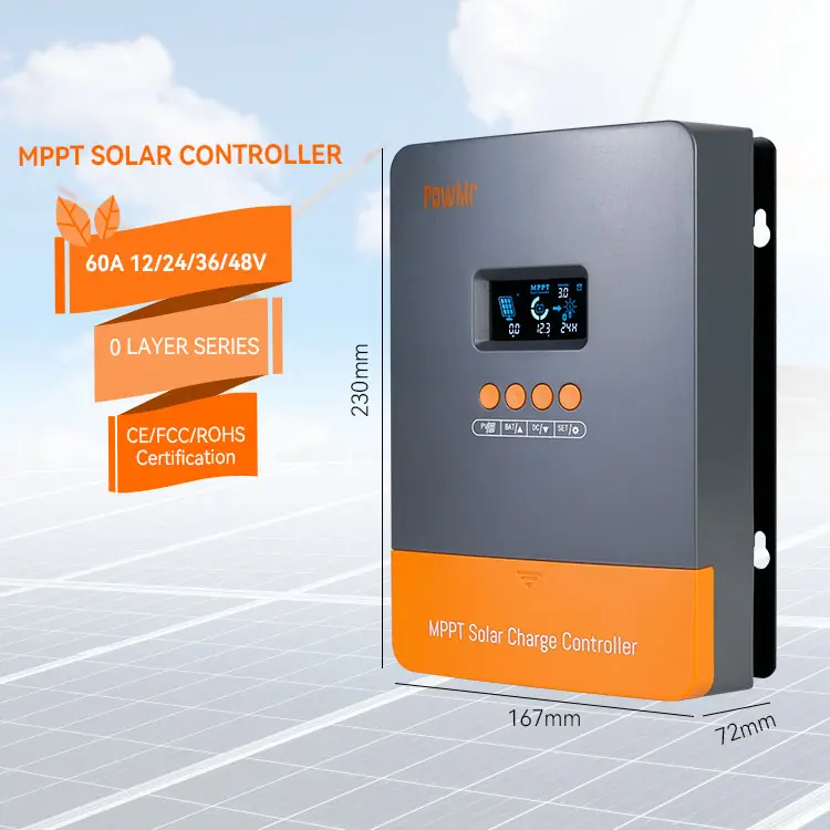 PowMr High efficiency 60A solar panel controller 12V 24V 36V 48V LiFePO4 battery MPPT solar charge controller regulator