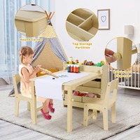 Table à dessin multifonctionnelle pour enfants en bois écologique au design moderne et sécurisé, avec deux chaises, étagère de rangement, rouleau à papier, utilisation en salle de sport