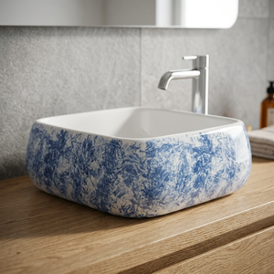 Lavabo de Cerámica Cuadrado Azul con Orificio para Grifo, Diseño Moderno para Centros Comerciales y Baños - Product Image 1