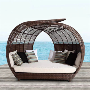 Ensemble de mobilier d'extérieur, lit de <span class=keywords><strong>soleil</strong></span> en osier avec canapé-lit à baldaquin - Product Image 3