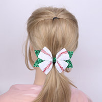 Barrette à cheveux en cuir rose doré à nœud côtelé avec paillettes, style baseball sportif pour enfants