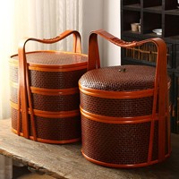 Panier de pique-nique chinois vintage en bambou, panier à nourriture tressé en bambou à plusieurs niveaux avec poignée, panier de rangement traditionnel en bambou