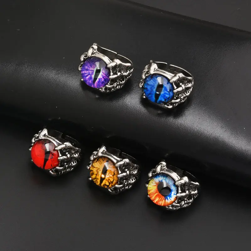 Wholesale Statement Silver Plated Adjustable Rings Cool Skull Claws Ring Fashion Evil Devil Eye Ring for Women Girls