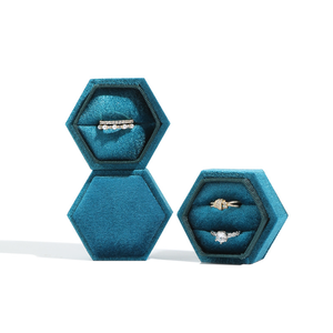 Hot Sale Customized logo Hexagonal Velvet Double <b>Ring</b> Jewelry <b>Box</b> <b>Proposal</b> Birthday Jewelry Storage Packaging Jewelry <b>Box</b> - Product Image 5