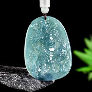 Pendentif en jade naturel bleu eau Guan Gong UNISEXE Design original Style chinois Cadeau avec certificat d'évaluation FG94 - Product Image 2