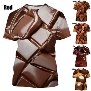 Zomer Heren T-Shirt Met Korte Mouwen Mode 3d Print Chocoladesaus Eten T-Shirt Grappig Levensechte Voedselpatroon T-Tops Kleding