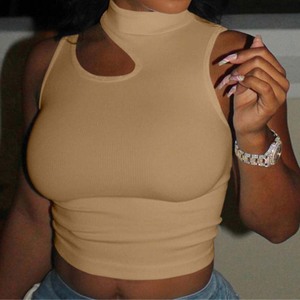 Canotte da donna Sexy con <span class=keywords><strong>corsetto</strong></span> a croce scavato corto corto in maglia tinta unita <span class=keywords><strong>Top</strong></span> da donna canotta a coste - Product Image 6