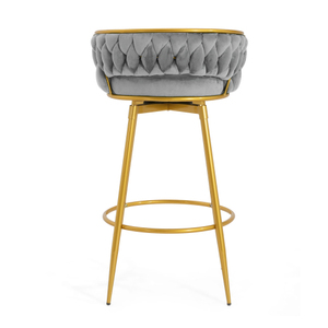 Swivel <b>Adjustable</b> Counter Height <b>Bar</b> <b>Stools</b> Set of 2 Modern Dining with Hand-Woven Backrest & Gold Metal Legs - Product Image 3