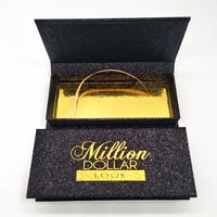 Boîtes à cils rigides à fermeture magnétique dorées brillantes et gaufrées, étuis noirs pour cils, boîtes à cils scintillantes, emballages à cils vides avec paillettes