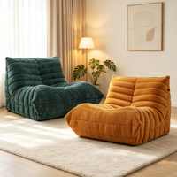 Canapé pliable en tissu compressé pour fauteuil lounge moderne en velours côtelé, fauteuil d'appoint bas sans accoudoirs à une place