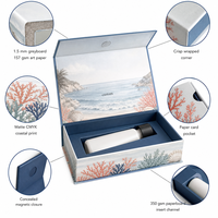 Boîte cadeau rigide en papier, style livre, imprimée en couleur personnalisée, avec revêtement aqueux mat et insert en carton quadri-couche pour 4 articles