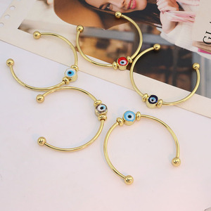 Ba1085 2024 Mode Bescherming Sieraden 18K Verguld Messing Lampwerk Blauw Grieks Boze Ogen Kralen Open Manchet Armband Armbanden - Product Image 6